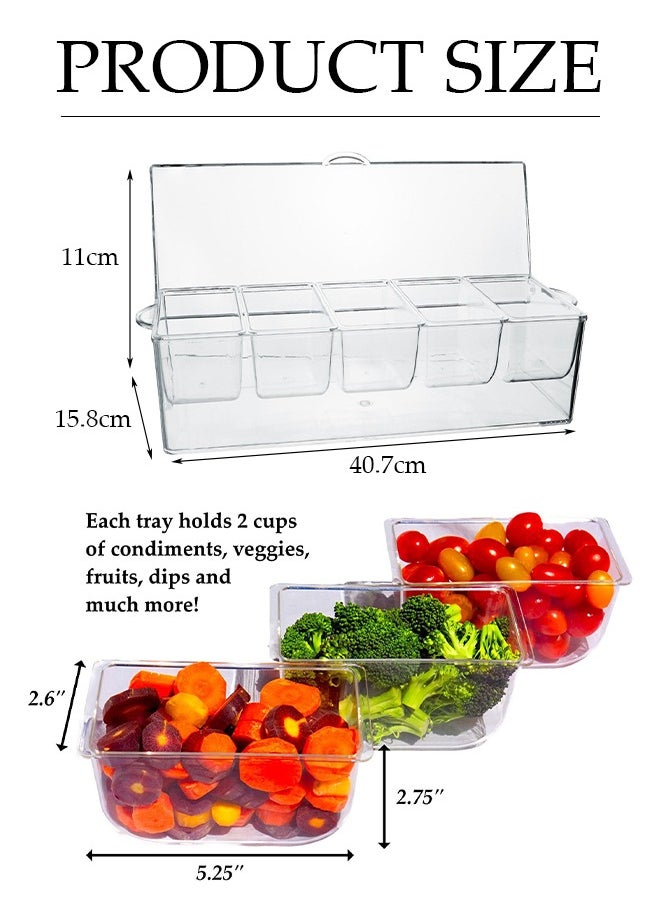 DUNISO Seasoning box, multifunctional plastic spice rack, five compartment separable spice container with three clips and three spoons, suitable for spices, salt, sugar, fruits, 40.7x15.8x11cm  - Image 2