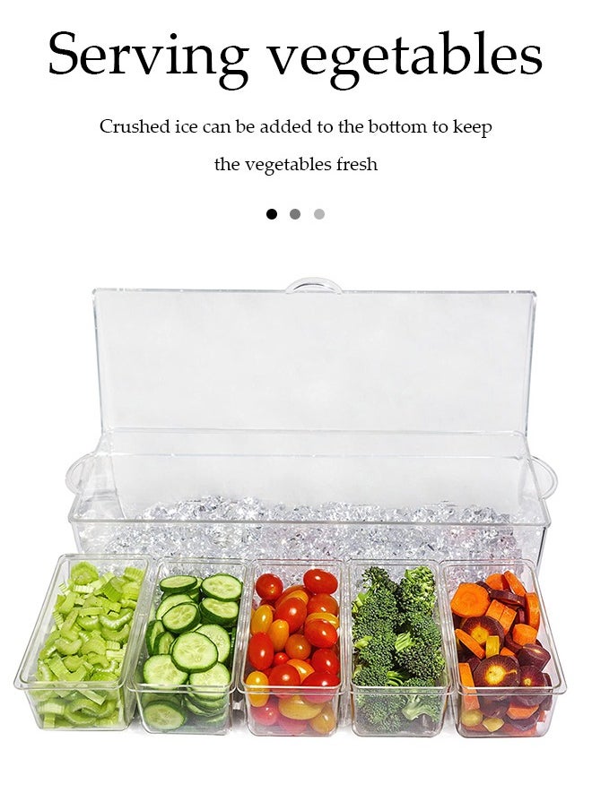 DUNISO Seasoning box, multifunctional plastic spice rack, five compartment separable spice container with three clips and three spoons, suitable for spices, salt, sugar, fruits, 40.7x15.8x11cm  - Image 3