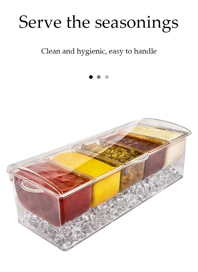 DUNISO - Seasoning box, multifunctional plastic spice rack, five compartment separable spice container with three clips and three spoons, suitable for spices, salt, sugar, fruits, 40.7x15.8x11cm - Image 1