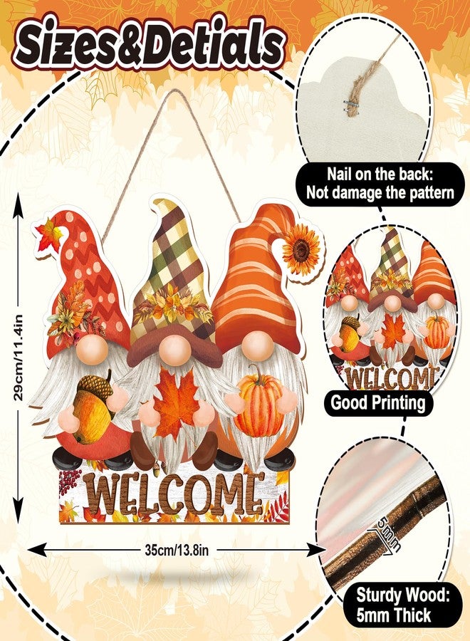 Whaline Fall Wooden Welcome Sign Gnomes Fall Hanging Sign Autumn Thanksgiving Door Sign Rustic Farmhouse Wood Door Hanger for Autumn Harvest Holiday Home Office Window Decoration - Image 2