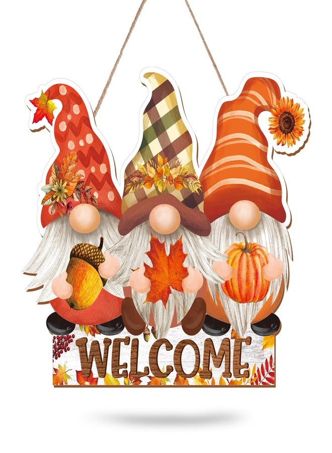 Whaline Fall Wooden Welcome Sign Gnomes Fall Hanging Sign Autumn Thanksgiving Door Sign Rustic Farmhouse Wood Door Hanger for Autumn Harvest Holiday Home Office Window Decoration - Image 1
