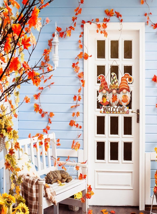 Whaline Fall Wooden Welcome Sign Gnomes Fall Hanging Sign Autumn Thanksgiving Door Sign Rustic Farmhouse Wood Door Hanger for Autumn Harvest Holiday Home Office Window Decoration - Image 5