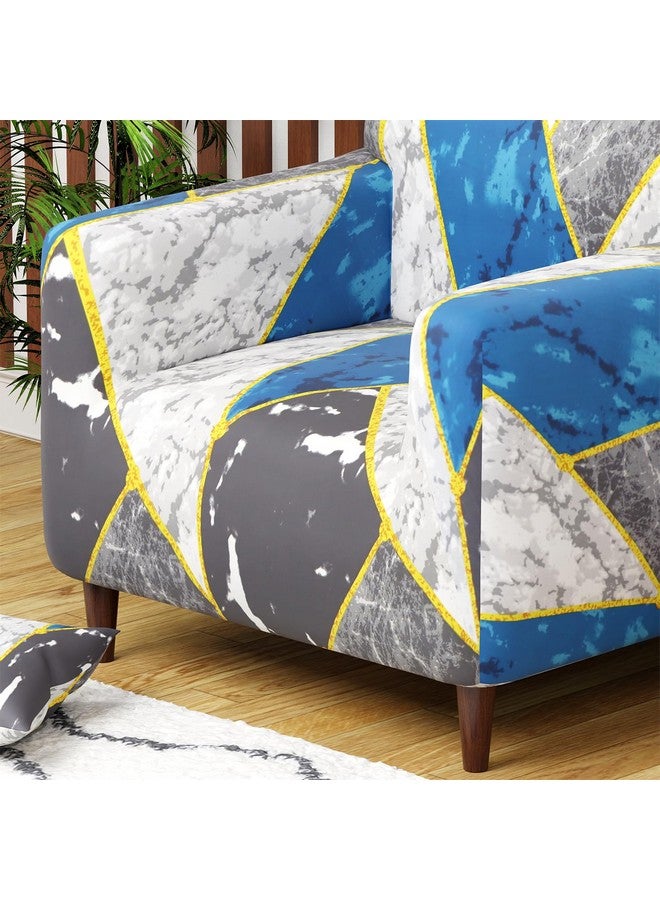 Lukzer Universal 1 Seater Sofa Cover with 1 Pillow Case 140 GSM Big Elasticity Slipcover for Couch Protector Stretchable (Colorful Marble Design/90-140Cm) Sc-033-01, Multicolor - Image 4