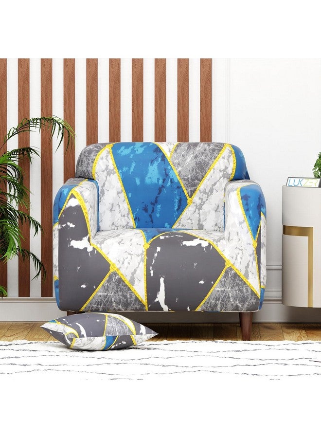 Lukzer Universal 1 Seater Sofa Cover with 1 Pillow Case 140 GSM Big Elasticity Slipcover for Couch Protector Stretchable (Colorful Marble Design/90-140Cm) Sc-033-01, Multicolor - Image 2