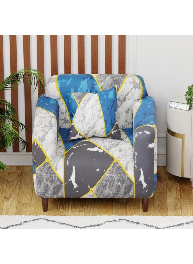 Lukzer Universal 1 Seater Sofa Cover with 1 Pillow Case 140 GSM Big Elasticity Slipcover for Couch Protector Stretchable (Colorful Marble Design/90-140Cm) Sc-033-01, Multicolor - Image 5