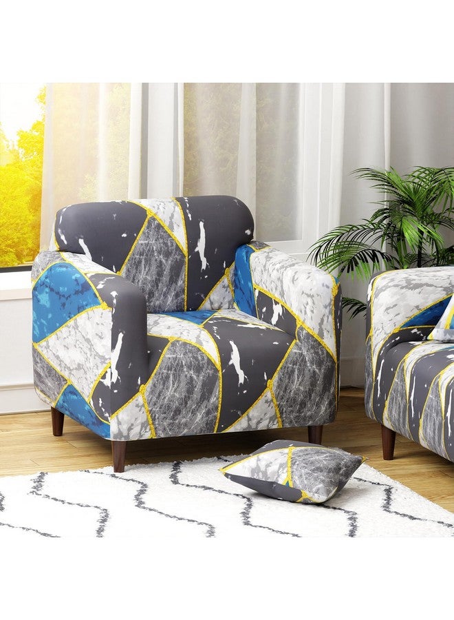Lukzer Universal 1 Seater Sofa Cover with 1 Pillow Case 140 GSM Big Elasticity Slipcover for Couch Protector Stretchable (Colorful Marble Design/90-140Cm) Sc-033-01, Multicolor - Image 1