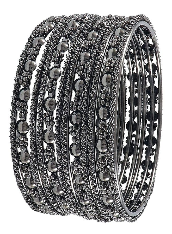 ZULKA Get your traditions Non-Precious Metal Base Metal with Flower Pattern and Cutting Shaped Glossy Finished Bangle Set, (Grey_2.8 Inches), Pack Of 12 Bangle Set - Image 5