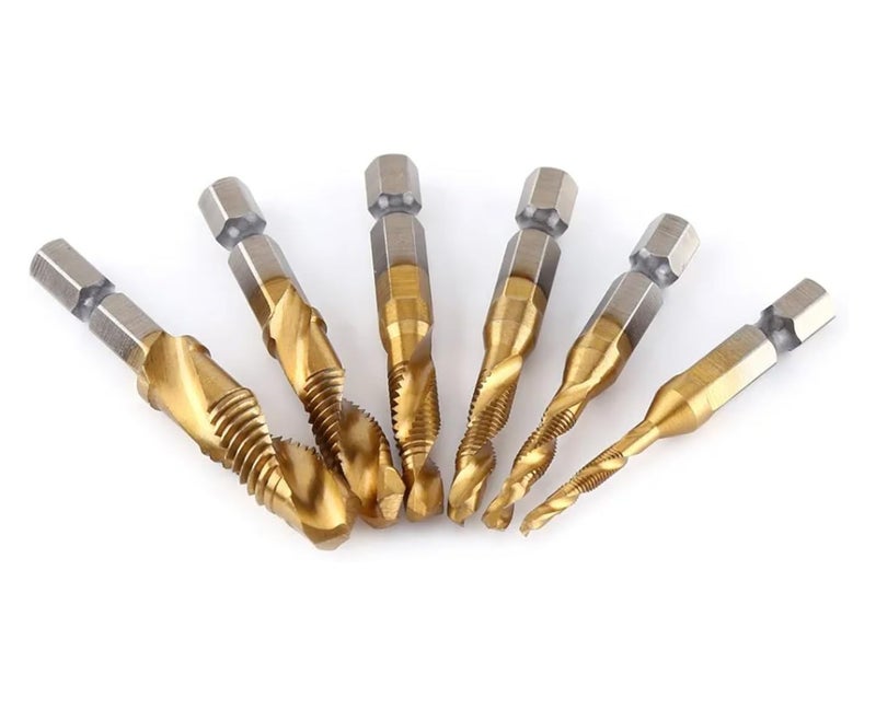 Zglol Hardware Titanium Coated Spiral Drill Bit Set M3 M4 M5 M6 M8 M10 Drill Bit Set, 1/4" Hex DURMIRI Screw - 6 Pieces - Image 2
