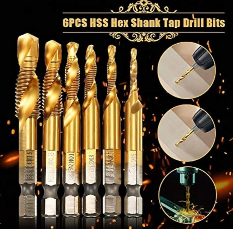 Zglol Hardware Titanium Coated Spiral Drill Bit Set M3 M4 M5 M6 M8 M10 Drill Bit Set, 1/4" Hex DURMIRI Screw - 6 Pieces - Image 4