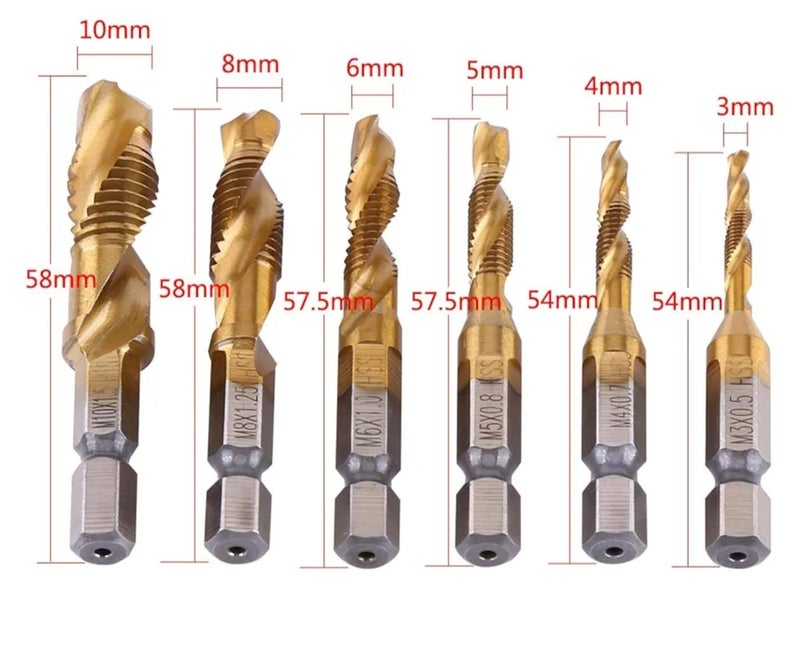 Zglol Hardware Titanium Coated Spiral Drill Bit Set M3 M4 M5 M6 M8 M10 Drill Bit Set, 1/4" Hex DURMIRI Screw - 6 Pieces - Image 3