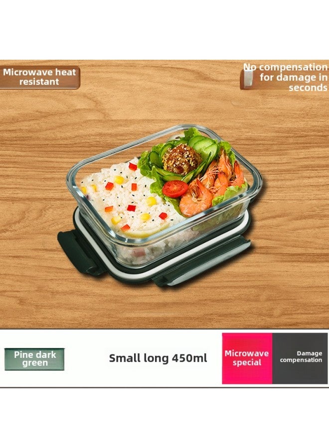 Glass Lunch Box Lunch Box Office Student Separated Microwave Heating Special Bowl Insulation Lunch Box Fresh-keeping Box-Specifications:Dark Green Small Long Fresh-keeping Box  - Image 1