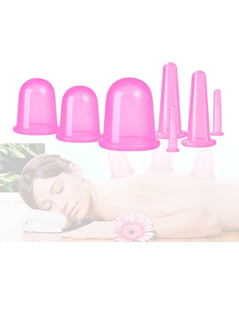 Excefore Cupping Therapy Sets 7Pcs Silicone Anti Cellulite Cup Vacuum Suction Massage Cups Facial Body and Face Massager for Adults Home Use (Pink) - Image 1