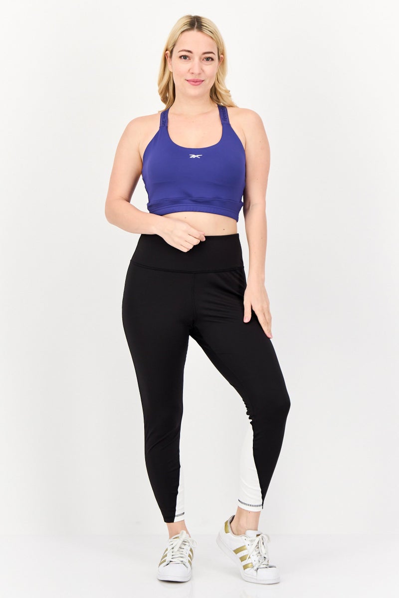 Reebok حمالة صدر رياضية مبطنة بشعار العلامة التجارية للنساء، أزرق داكن - Image 3