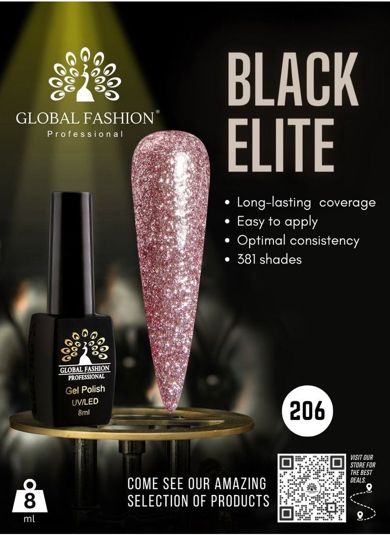 GLOBAL FASHION Global Fashion Black Elite Gel Polish | 132 Colors of Long-Lasting Elegance - 8ml | 206  - Image 2