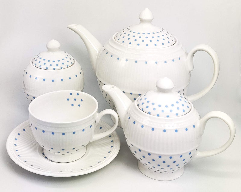 Dandy lines England by DATA Dandy Lines Bone China Crown Tea Set Dots (Blue, Pack of 18) - Image 4