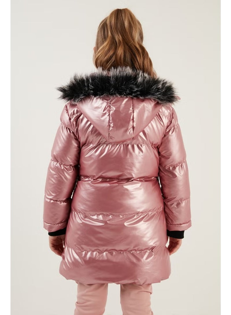 Lela Plush Lined Faux Fur Collar Removable Hooded Winter Coat Girls' Coat 5761908 - Image 4