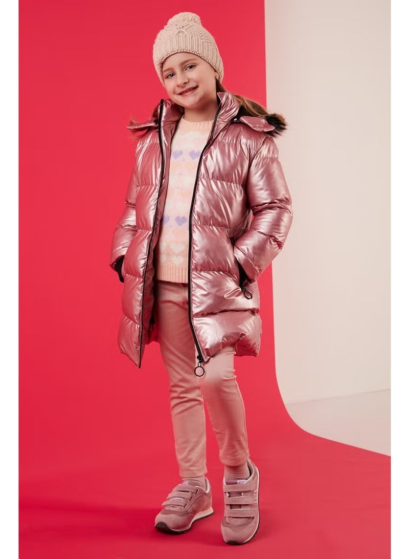 Lela Plush Lined Faux Fur Collar Removable Hooded Winter Coat Girls' Coat 5761908 - Image 1
