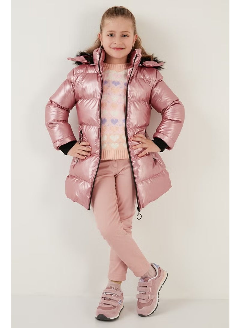Lela Plush Lined Faux Fur Collar Removable Hooded Winter Coat Girls' Coat 5761908 - Image 2