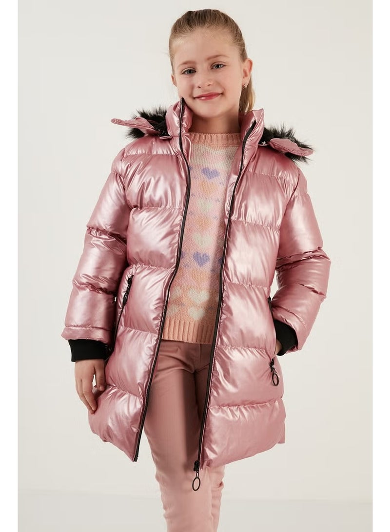 Lela Plush Lined Faux Fur Collar Removable Hooded Winter Coat Girls' Coat 5761908 - Image 3
