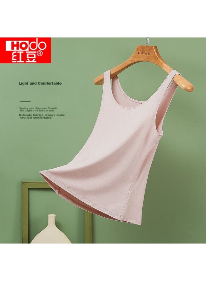 Hongdou Women's Seamless Slim-fit Camisole, Modal Fabric, Versatile Simple Round Neck Undershirt, Apricot Skin Color, Size 165 - Image 2