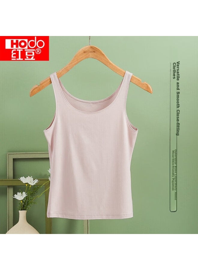 Hongdou Women's Seamless Slim-fit Camisole, Modal Fabric, Versatile Simple Round Neck Undershirt, Apricot Skin Color, Size 165 - Image 1