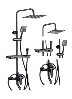 Hihonor Shower Set,Shower Kit 8-Inch Shower Head with Handheld Including Rough-In Valve Body,Storage Rack and Trim Bathroom Rainfall Shower Kit Square  - Image 1