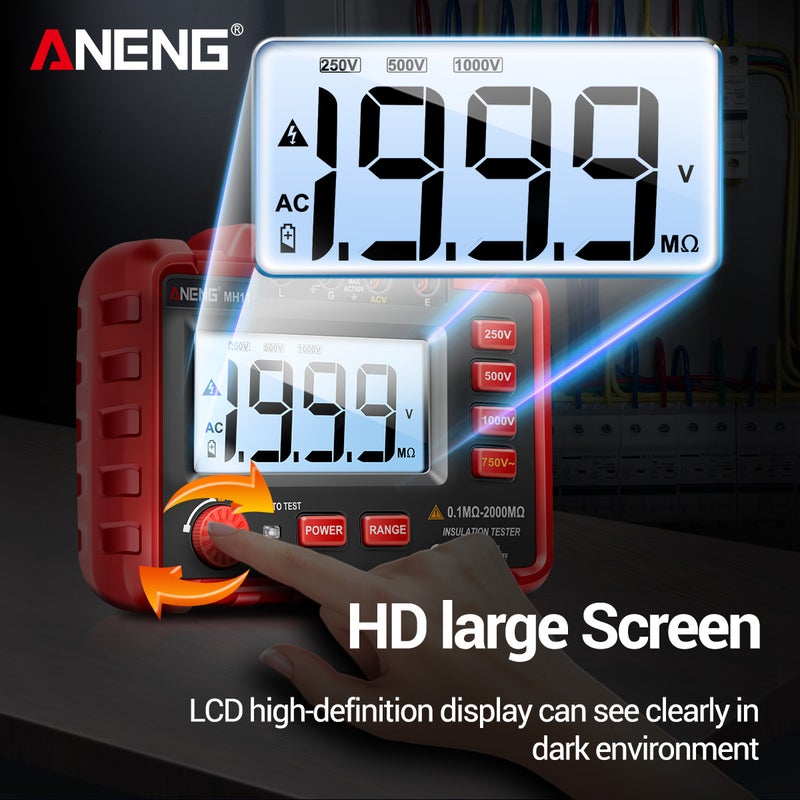 ANENG MH11 Megohmmeter Digital 500V High Voltage Electronic Shaking Table 1000V Electrician High Resistance Meter Insulation Resistance Tester - Image 3