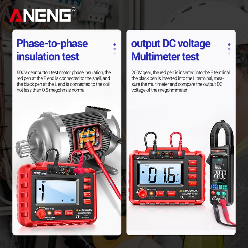 ANENG MH11 Megohmmeter Digital 500V High Voltage Electronic Shaking Table 1000V Electrician High Resistance Meter Insulation Resistance Tester - Image 2