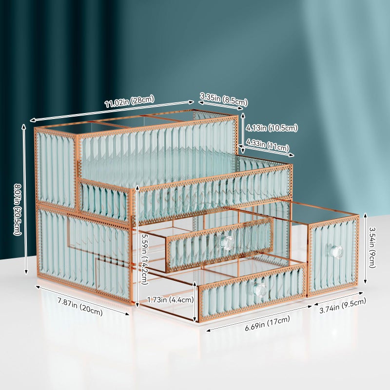 Youdepot Makeup Organizer Countertop - Tempered Glass Vanity Organizer for Cosmetics, Skincare, Hair Tools, Brushes, Perfume - Multipurpose Bathroom Counter Skincare Organizer - Image 5