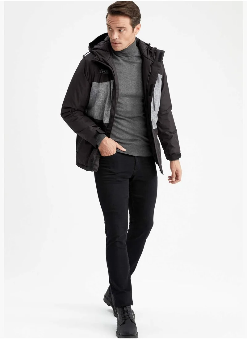 DeFacto Slim Fit Block Colour Hooded Jacket