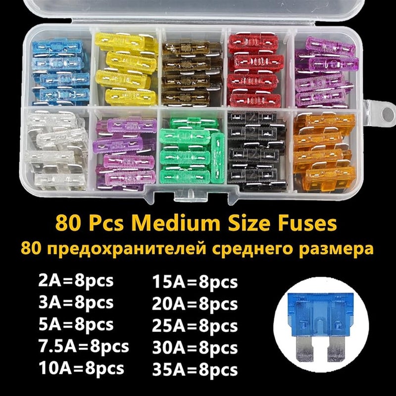 معيار 50 قطعة مجموعة متنوعة من فيوزات الشفرات الصغيرة والمتوسطة للسيارات من 2 أمبير إلى 35 أمبير مع علبة تخزين - Image 4