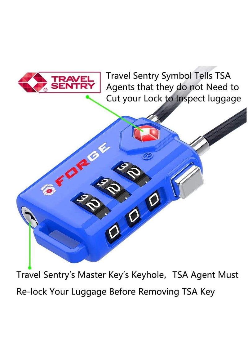Forge Bright Colors TSA approved cable luggage locks 2 pack blue re-settable combination with alloy body  - Image 2