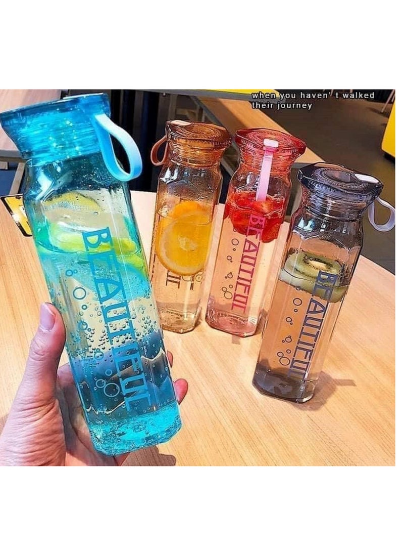 بيوتيفول زجاجة ماء رياضية "Beautiful " -تصميم شفاف-500 مل- متعدد الالوان-3845 - Image 4