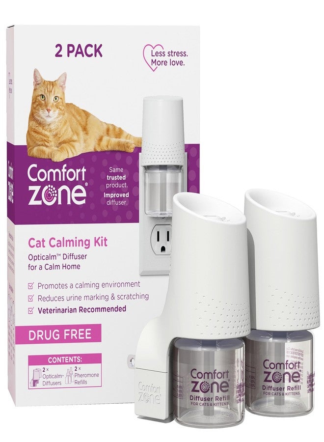 Comfort Zone Savings Kit: 2 Cat Calming Diffusers & 2 Refills; Cat Pheromones Help Anxiety; Reduce Stress, Urine Marking, Scratching - Image 1