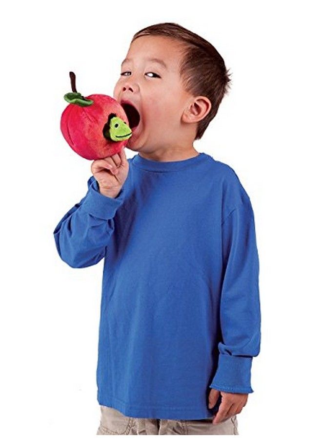 Folkmanis دمية إصبع دودة في تفاحة حمراء خضراء 8" - Image 5