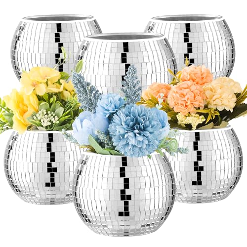 RGBDOT 6 Pcs Disco Ball Vase Disco Ball Planter for Centerpieces Disco Ball Decor Flower Vase with Silver Mirror Glass for Wedding, Birthday, Party (4" X 4.7") - Image 1