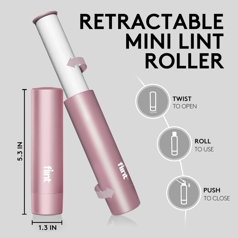 Flint Rose Gold Retractable Mini Lint Roller with 90 Extra Sticky Sheets, Small and Portable Lint Roller, Ideal Pet Hair Remover, Travel Lint Rollers for pet Hair Extra Sticky - Image 2