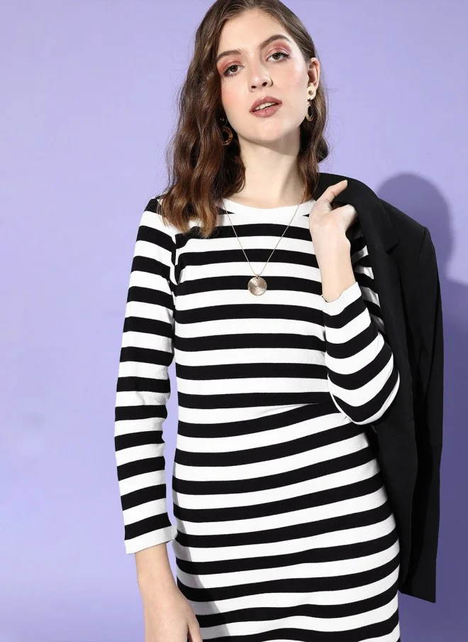 SASSAFRAS Stylish Striped Bodycon Dress for Women