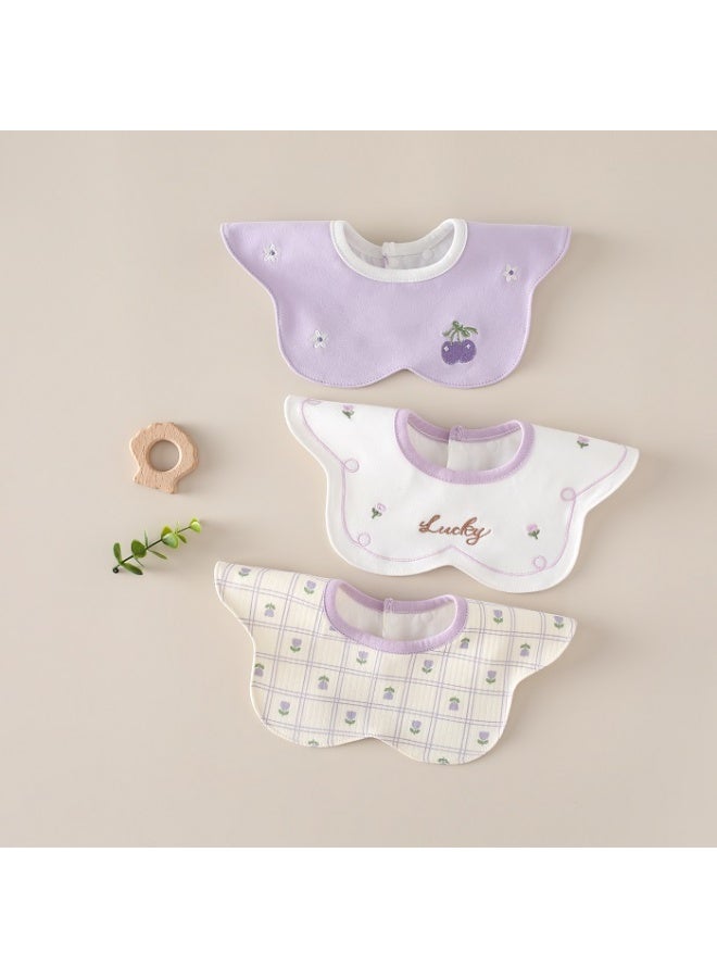 3-Pack Infant Bibs - 360° Rotatable Waterproof Cotton Drool Bibs for Newborns, Anti-Spit Milk Essentials with Petal Design - Image 1