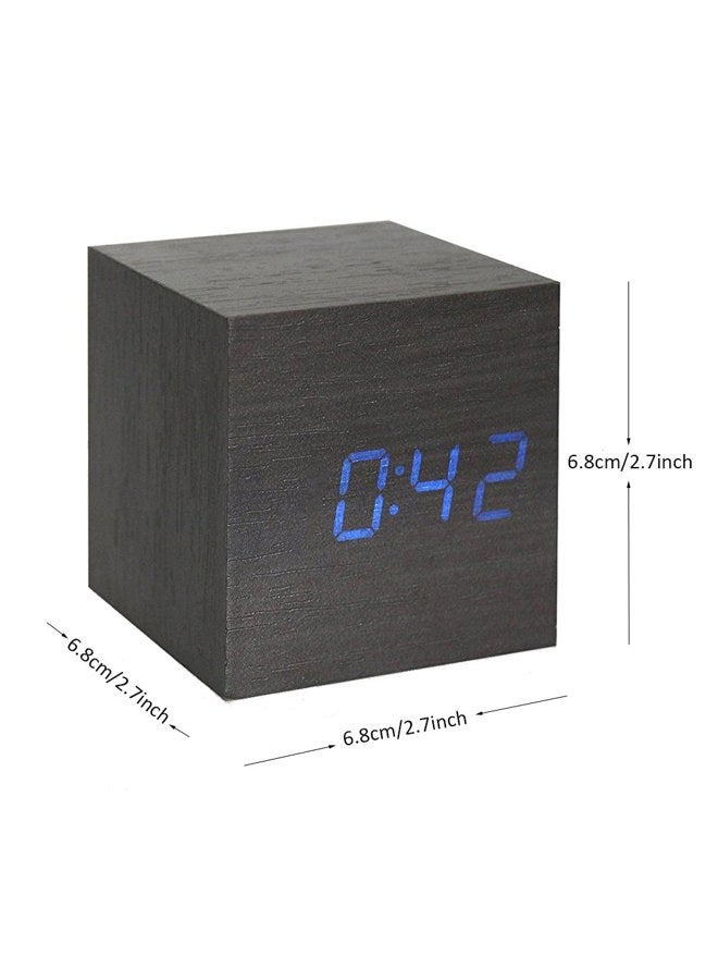 Onerbuy Wooden Digital Cube Alarm Clock Touch Sound Activated Desk Clock Portable Travel Clock with LCD Display for Time, Temperature, Calendar, 3 Alarm Settings (Brown) (Black) - Image 4