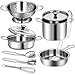 TikOnsYol 12Pcs Kids Pots and Pans Playset Pretend Play Kitchen Set Toy Stainless Steel Pots and Pans Cooking Toys Accessories for Kids Toddler Age 3 Years Old - Image 4