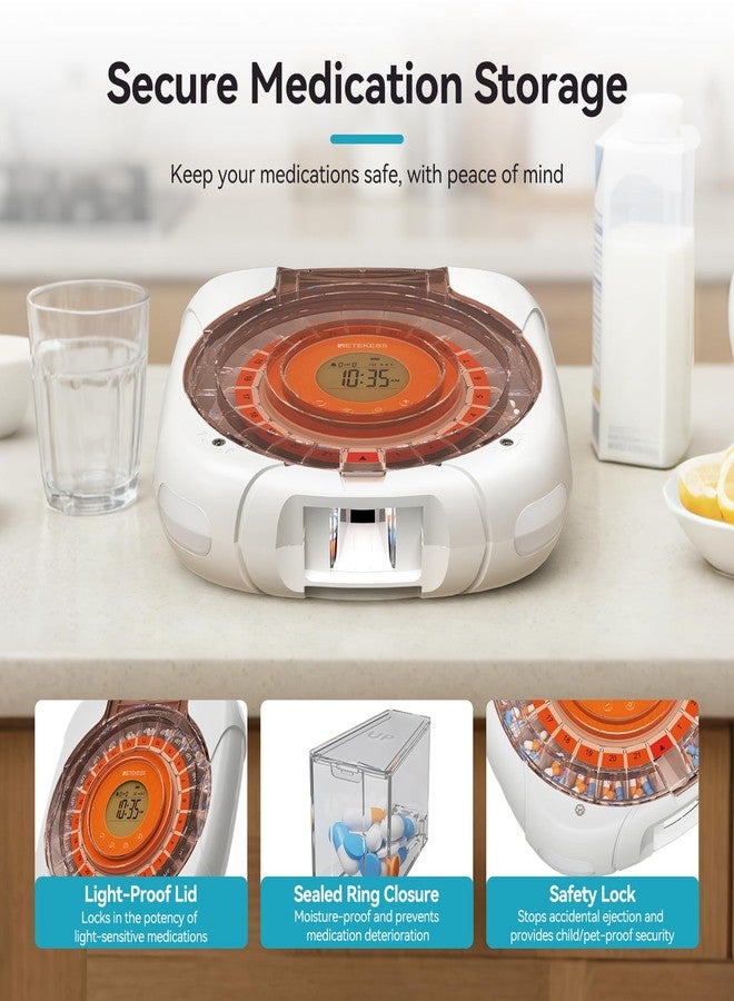 Retekess TH017 Automatic Pill Dispenser with Alarm, Effortless Medication, Secure Storage, Clear and Loud Reminders, Large Pill Organizer with 21 Compartments, Pill Box for Elderly - Image 3