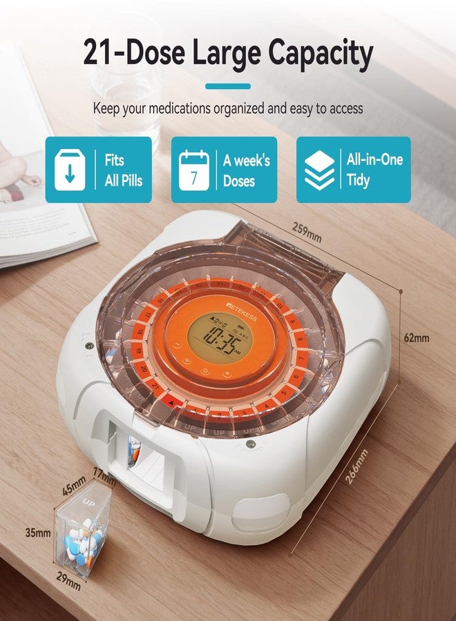 Retekess TH017 Automatic Pill Dispenser with Alarm, Effortless Medication, Secure Storage, Clear and Loud Reminders, Large Pill Organizer with 21 Compartments, Pill Box for Elderly - Image 5