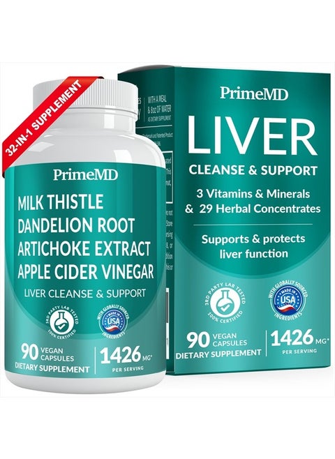 32-in-1 Liver Supplement with Milk Thistle and Dandelion Root - Liver Detox and Cleanse with Artichoke Extract and Beetroot Powder for Liver Support - Active Liver Health Formula with 1426 mg (90ct)