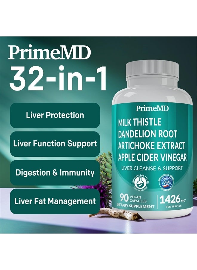 32-in-1 Liver Supplement with Milk Thistle and Dandelion Root - Liver Detox and Cleanse with Artichoke Extract and Beetroot Powder for Liver Support - Active Liver Health Formula with 1426 mg (90ct)