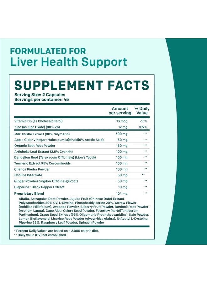 32-in-1 Liver Supplement with Milk Thistle and Dandelion Root - Liver Detox and Cleanse with Artichoke Extract and Beetroot Powder for Liver Support - Active Liver Health Formula with 1426 mg (90ct)