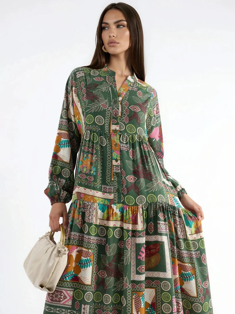 هيكاب V-Neck Patterned Maxi Dress