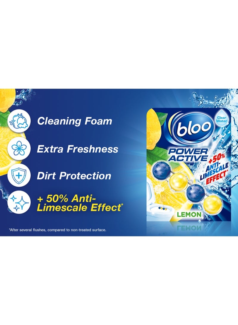 bloo Power Active Toilet Rim Block Lemon With Anti Limescale Cleaning Foam Dirt Protection And Extra Freshness 100 G - Image 2