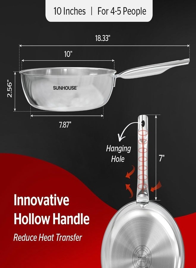 Sunhouse 10 Inch Tri-Ply Stainless Steel Frying Pan, Whole-Clad No Coatings Skillet with Stay-cool Handle for Cooking, Durable & Oven Safe to 500°F, Dishwasher Safe, Compatible with All Cooktops - Image 5