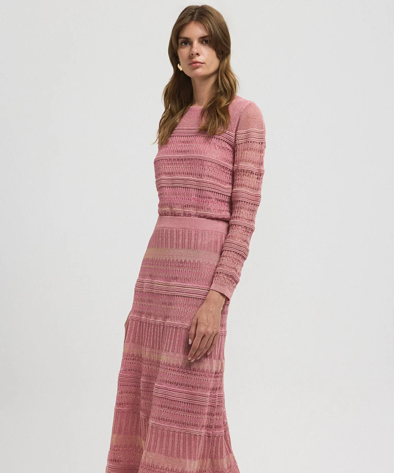 Ipekyol  Contrast Textured Knit Skirt for Women | Best Price UAE